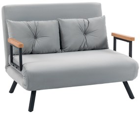 Sofá Cama Sofá Convertível em Cama de 2 Lugares Dobrável com Encosto Ajustável em 5 Níveis e 2 Almofadas 102x73x81 cm Cinza