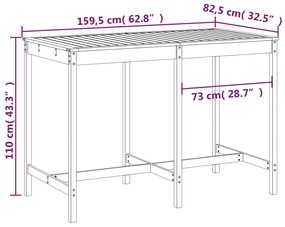 Mesa de jardim 159,5x82,5x110 cm madeira de pinho maciça