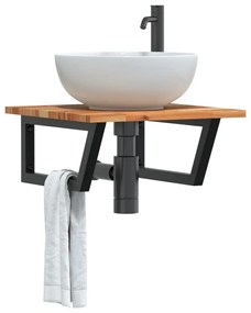 vidaXL Prateleira de parede p/ lavatório aço/madeira de acácia maciça