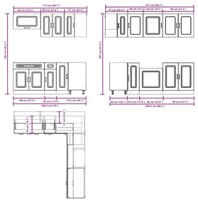 11 peças armário de cozinha conjunto Kalmar concreto cinza