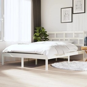 Estrutura de cama casal 135x190 cm madeira maciça branco