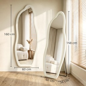 Espelho de Corpo Inteiro 160x60 cm de Pé ou Parede com Moldura Arqueada Aveludada Creme