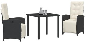 Conjunto de Jantar de 3 Peças vidaXL com Almofadas em Rattan Preto