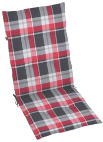 Cadeiras jardim c/ almofadões xadrez vermelho 4 pcs teca maciça
