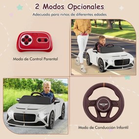 Carro elétrico infantil licenciado Bentley Bacalar 12V com controlo remoto 108 x 65 x 45 cm Branco