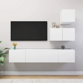 4 pcs conjunto de móveis de TV derivados de madeira branco