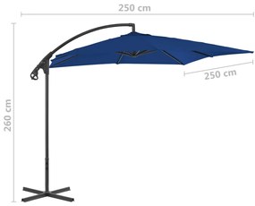 Guarda-sol de jardim cantilever c/ poste de aço 250x250 cm azul