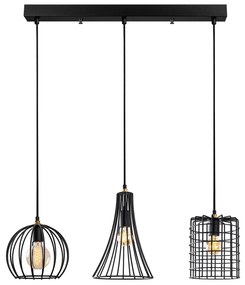Chandelier Teltrio – Preto Antique – 91 x 25 x 49-129 cm