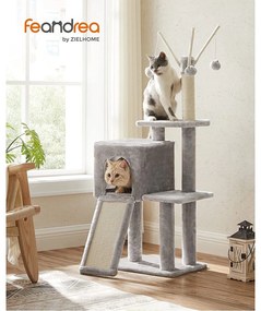 Arranhador para gatos com vários níveis, árvore para gatos com caverna 42 x 32 x 118 cm cinza claro
