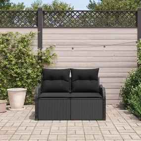 Sofá de Jardim 2 Lugares com Armazenamento e Almofadas em Rattan Sintético Preto