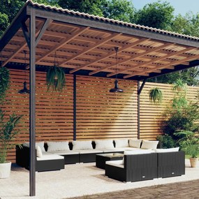 vidaXL 10 pcs conjunto lounge de jardim c/ almofadões vime PE preto