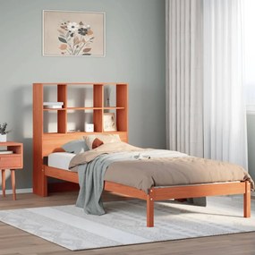 vidaXL Cama com estante sem colchão 90x200cm pinho maciço castanho-mel