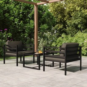 vidaXL 3 pcs conjunto lounge jardim com almofadões alumínio antracite
