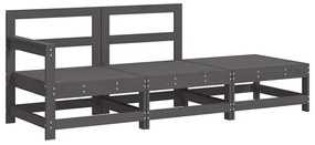 3 pcs conjunto lounge jardim c/ almofadões madeira maciça cinza
