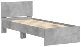 Estrutura de cama c/ cabeceira/luzes LED 75x190cm cinza cimento