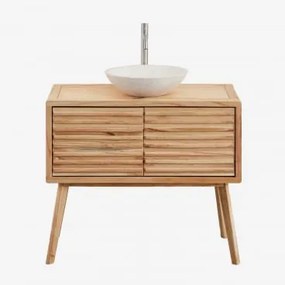 Conjunto De Móvel De Casa De Banho 90x45 Cm Em Madeira Deleyna Madeira Natural & Cimento Redondo Branco Ø40 Cm Zavion & Sem Espelho - Sklum