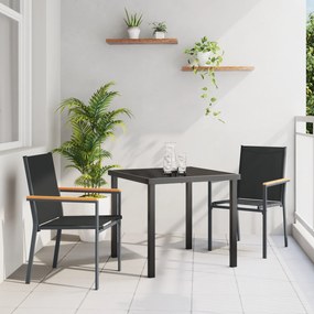 vidaXL Conjunto de Jantar de Jardim de 3 Peças Preto Textilene e Aço