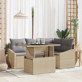 vidaXL Conjunto de Sofá para Jardim 5 Peças com Almofadas Bege em Rattan Sintético