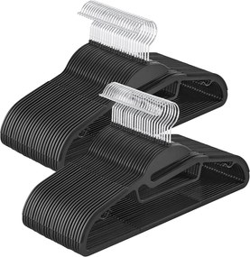 Conjunto 50 Cabides de plástico antiderrapante, compacto, preto