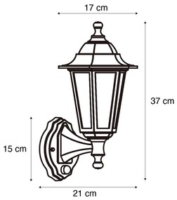 Candeeiro de Parede Exterior Preto com Sensor de Movimento IP44 - New Haven Hammered Clássico / Antigo