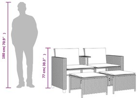 Sofá de jardim de 2 lugares com mesa e bancos vime PE bege