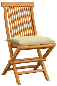Cadeiras de jardim c/ almofadões branco nata 6 pcs teca maciça