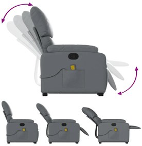 Poltrona massagens reclinável elevatória couro artif. cinzento