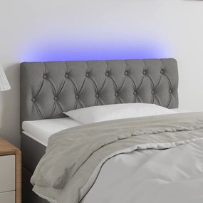 Cabeceira cama c/ luzes LED tecido 100x7x78/88cm cinza-escuro