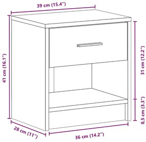 Mesa de cabeceira com gaveta 39x28x41 cm carvalho artisiano