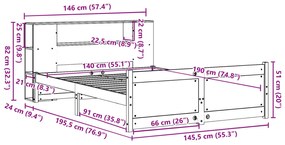 Cama com estante sem colchão 140x190 cm pinho maciço branco