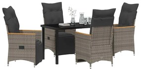 Conjunto de Jantar de Jardim de 5 Peças com Almofadas em Rattan Sintét