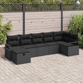 Conjunto de Sofá de Jardim vidaXL 7 Peças com Almofadas Preto Rattan PE