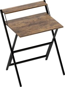 HOMCOM Secretária Dobrável 65,5x45 cm com Prateleira de Arrumação para Quarto Pequenos Espaços Castanho Rústico | Aosom Portugal