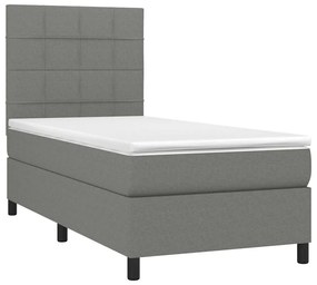 Cama box spring c/ colchão e LED 80x200 cm tecido cinza-escuro