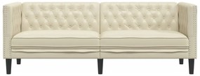 Sofá chesterfield 3 lugares couro artificial creme