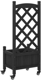 Vaso/floreira com treliça e rodas madeira de abeto maciça preto
