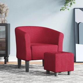 vidaXL Poltrona com apoio de pés tecido vermelho tinto