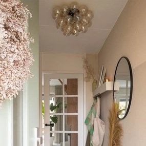 Candeeiro de teto design preto com vidro âmbar 6 luzes - Uvas