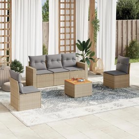 6 pcs conjunto de sofás p/ jardim com almofadões vime PE bege