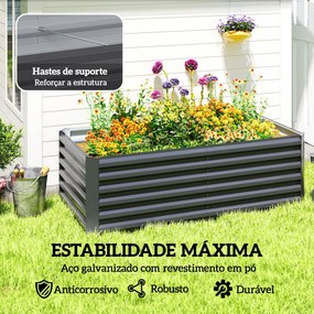 Floreira Grande Exterior Retangular em Aço Galvanizado para Terraço com Base Aberta 180x90x57,5 cm Cinzento