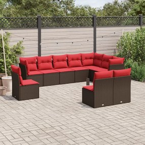 vidaXL 10 pcs conj. sofás jardim com almofadões vime PE castanho
