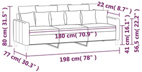 Sofá de 3 lugares 180 cm veludo cor creme