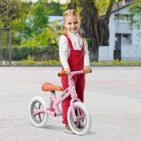 HOMCOM Bicicleta sem Pedais para Crianças entre 2-5 Anos Bicicleta de Equilíbrio com Assento Ajustável Rodas Antiderrapantes Carga Máxima 25kg 85x36x54cm Rosa
