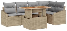 Conjunto de Jantar de Jardim com 6 Peças e Almofadas Beiges em Rattan