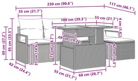 Conjunto de Sofá de Jardim de 6 Peças com Almofadas Preto Rattan Polié