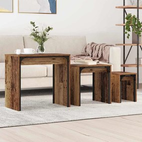 vidaXL Mesa de Café Empilhável 3 pcs Madeira antiga 60 x 35 x 56 cm