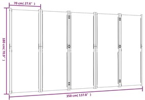 Divisória/biombo com 5 painéis 350x180 cm cinzento claro
