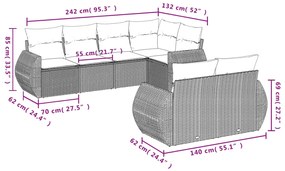 7 pcs conjunto de sofás p/ jardim c/ almofadões vime PE preto