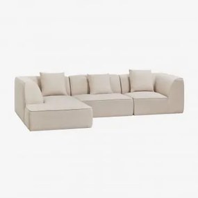 Sofá Modular Chaise Longue Esquerdo De 3 Peças Estofado Cardea Chenille Bege Creme - Sklum