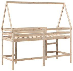 Cama alta c/ escada e telhado 90x190 cm pinho maciço
